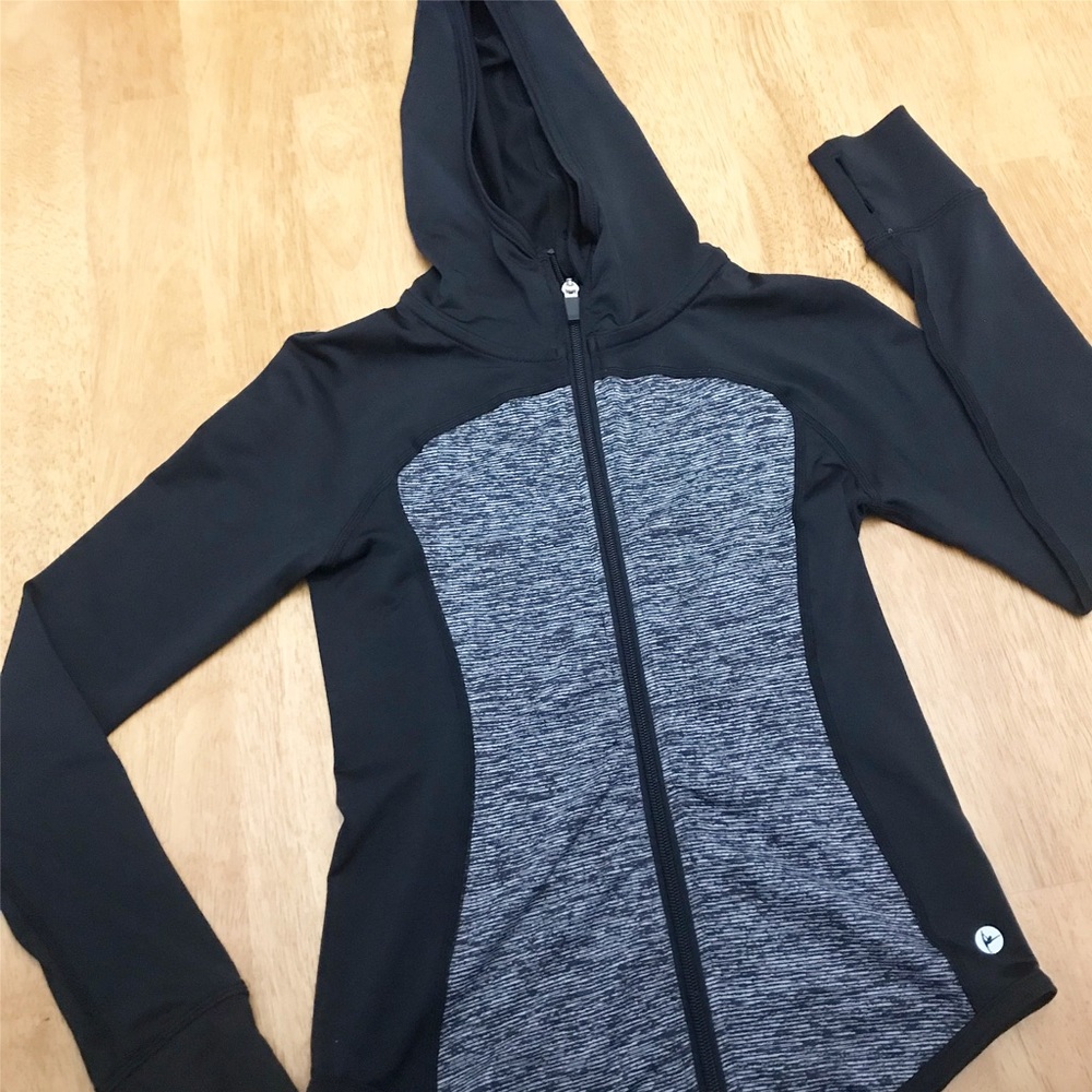 Girls black hooded light weight yoga coat